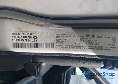 2025 Jeep Grand Cherokee Altitude 4X4 из США, поврежденный, VIN 1C4RJHAG7S8656098